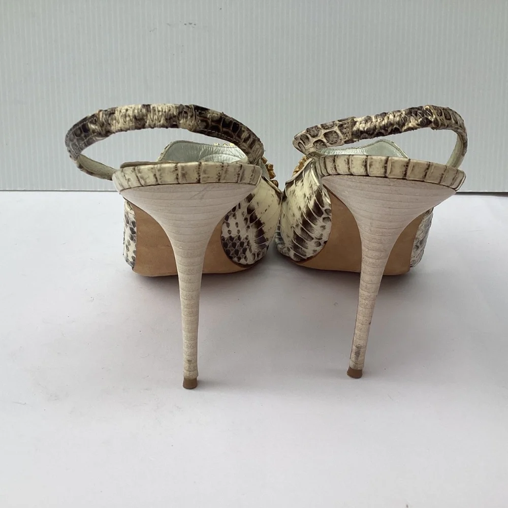Manolo Blahnik Ronda Snake Embellished Slingback Heels 38.5 / 8 - Picture 8 of 12